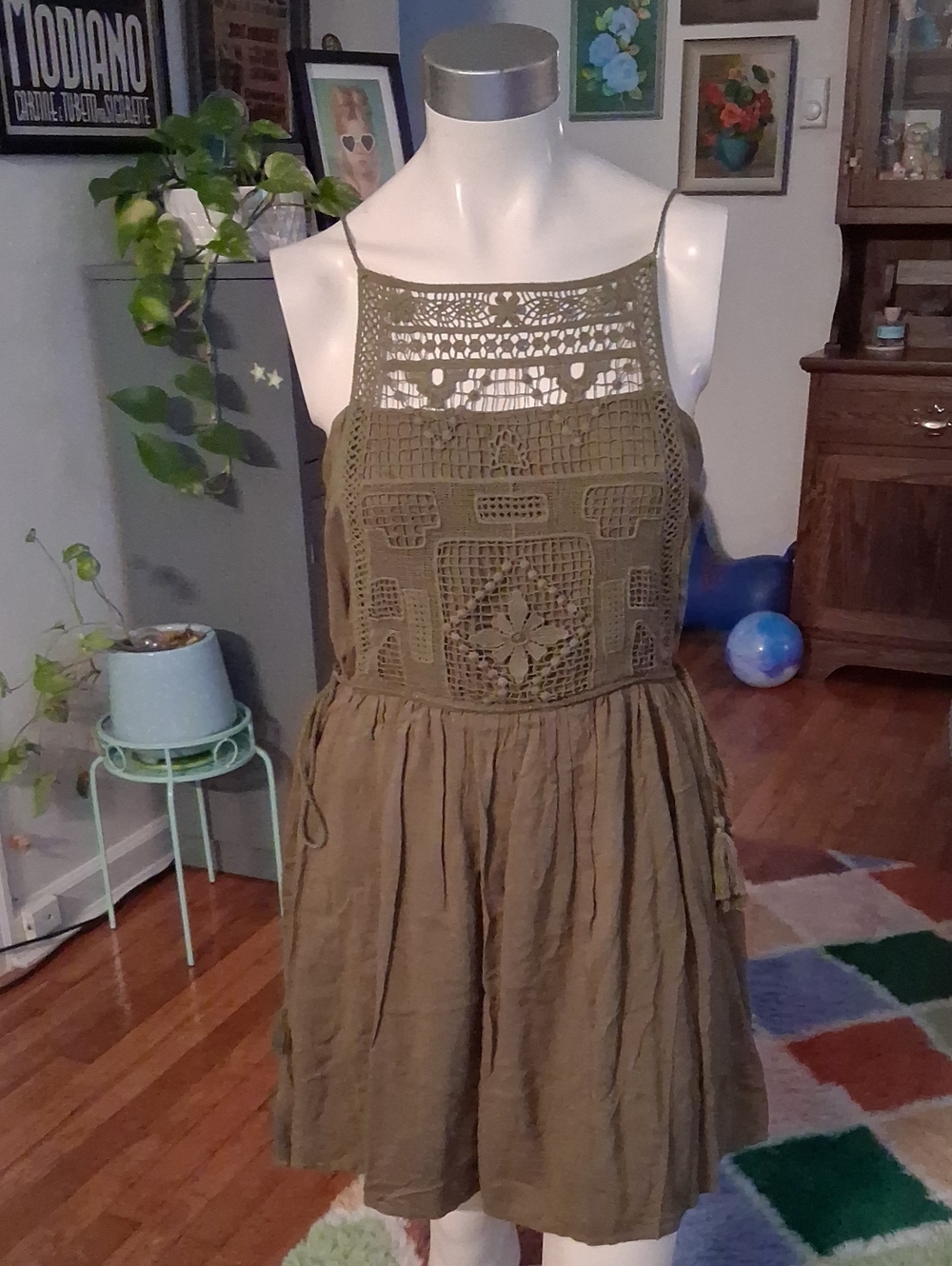 entro Olive Crochet-Front Mini Dress